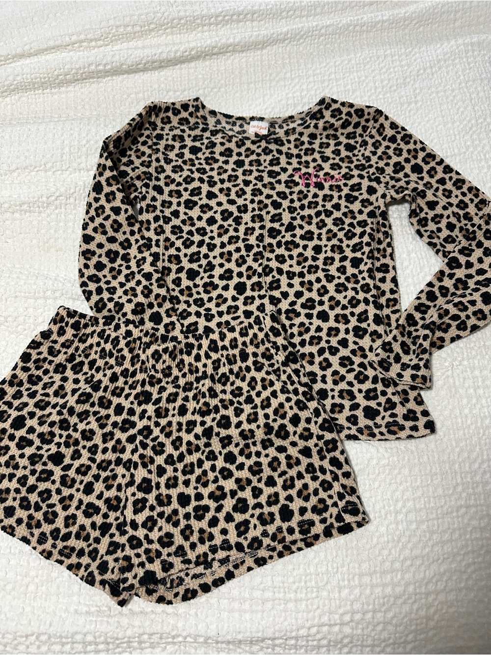 Cat & Jack - Leopard Print Kids Pajama Set - embroidered with “Winnie”
